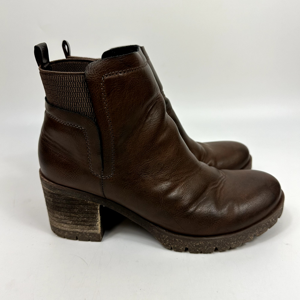Kork-Ease Womens Elsie Boot Size 8 Brown Chelsea Bootie Block Heel Lug Sole Shoe